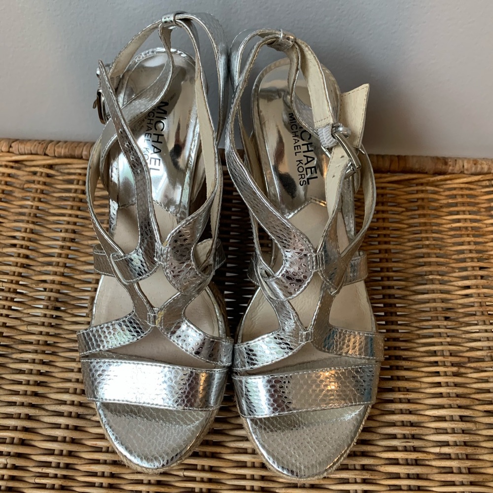 Michael Kors silver strappy wedges